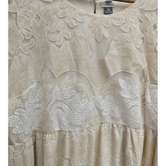 Old Navy Womens XL Babydoll Dress Emboroidered Mesh Overlay Cottagecore Wedding - Picture 6 of 10